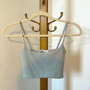 Zara ribbed pearl strap crop top
